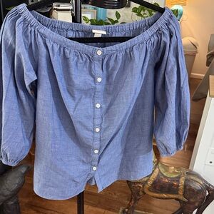 Merona Blue Off-Shoulder Button-Front Top